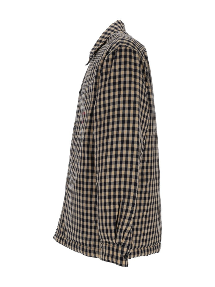 Drôle De Monsieur Beige Check Slogan Overshirt