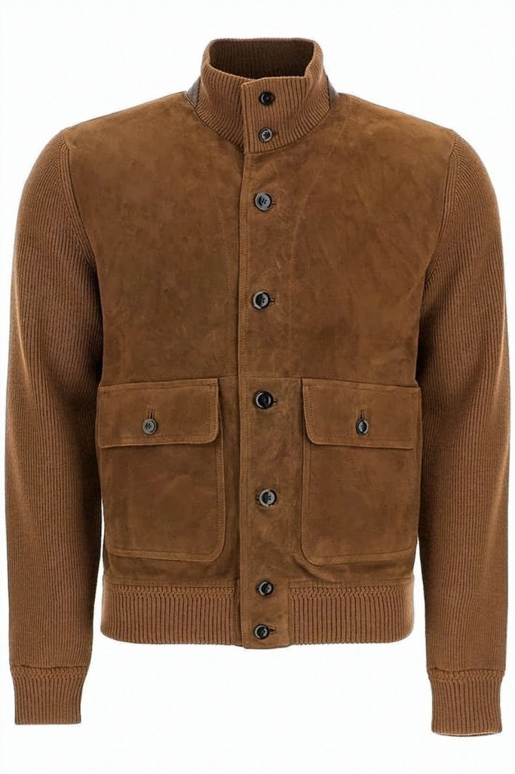 Tom Ford Brown Lambskin And Wool Casual Jacket With Ribbed Details