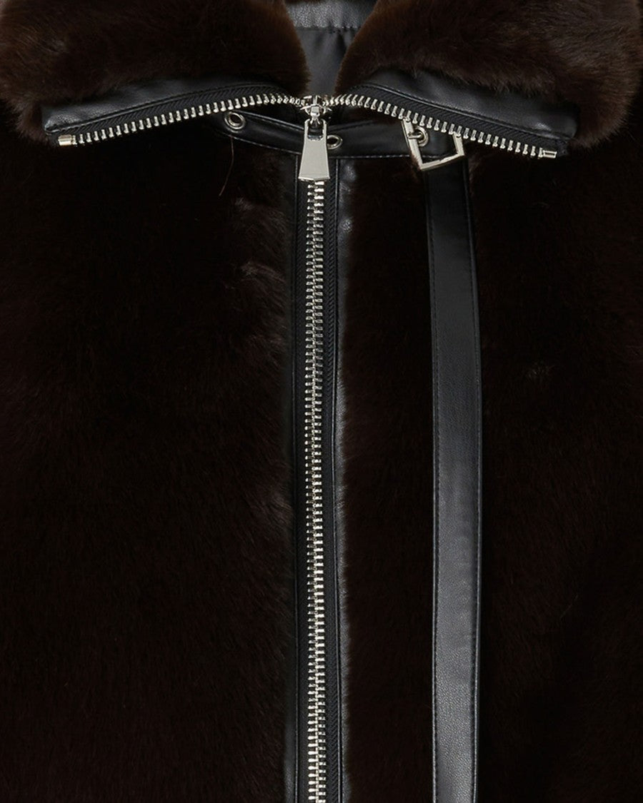 Pinko Brown Fur-Effect Blouson Jacket