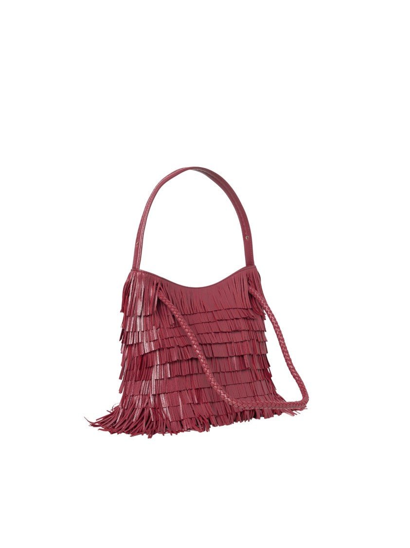 Visona` Nappa Fringed Burgundy Handbag