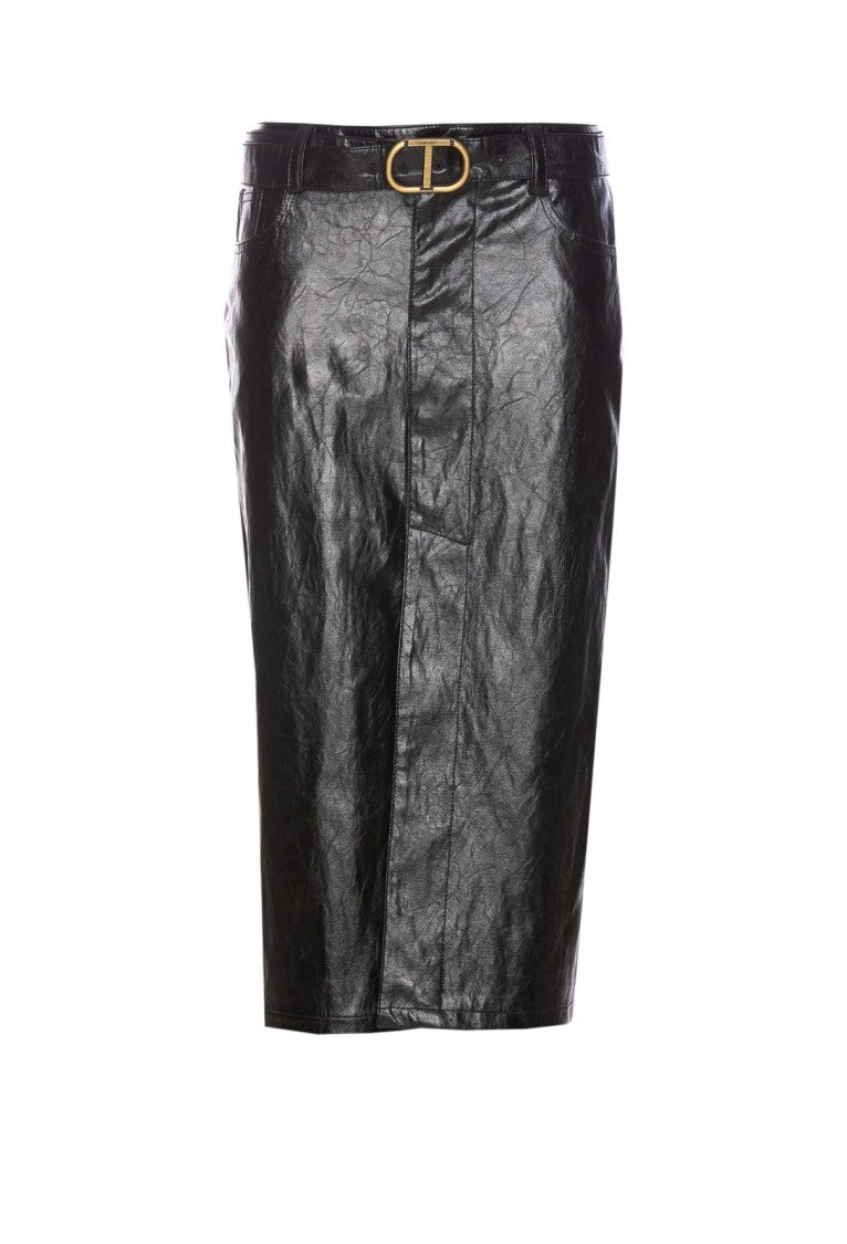 Twin-Set Structured Black Skirt With Belt