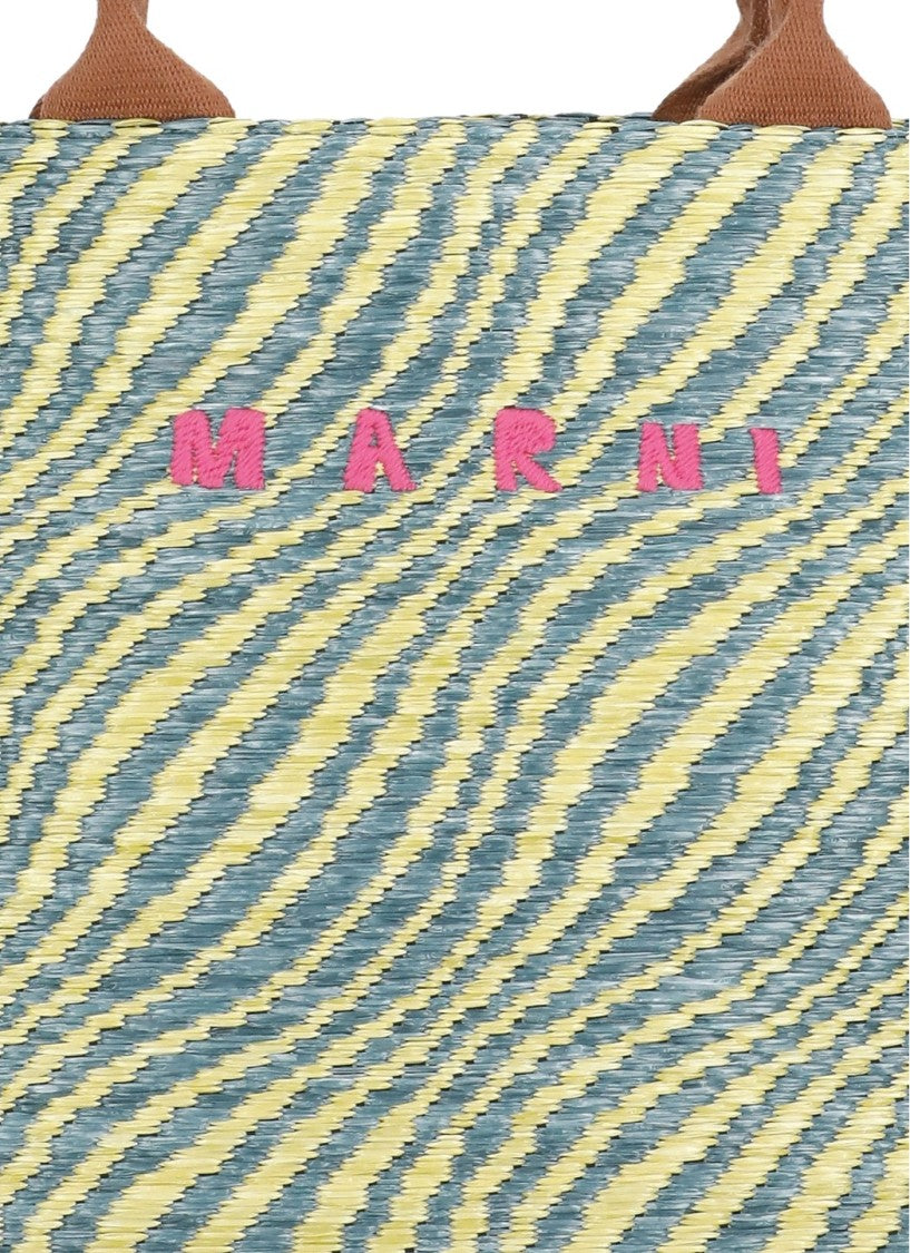 Marni Rectangular Shopping Bag With Contrasting Logo And Striped Pattern