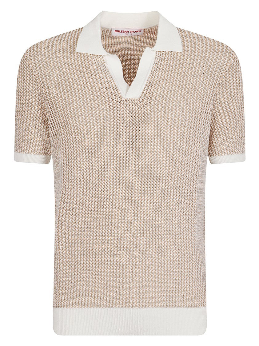 Orlebar Brown Textured Knit Polo Shirt With White Collar