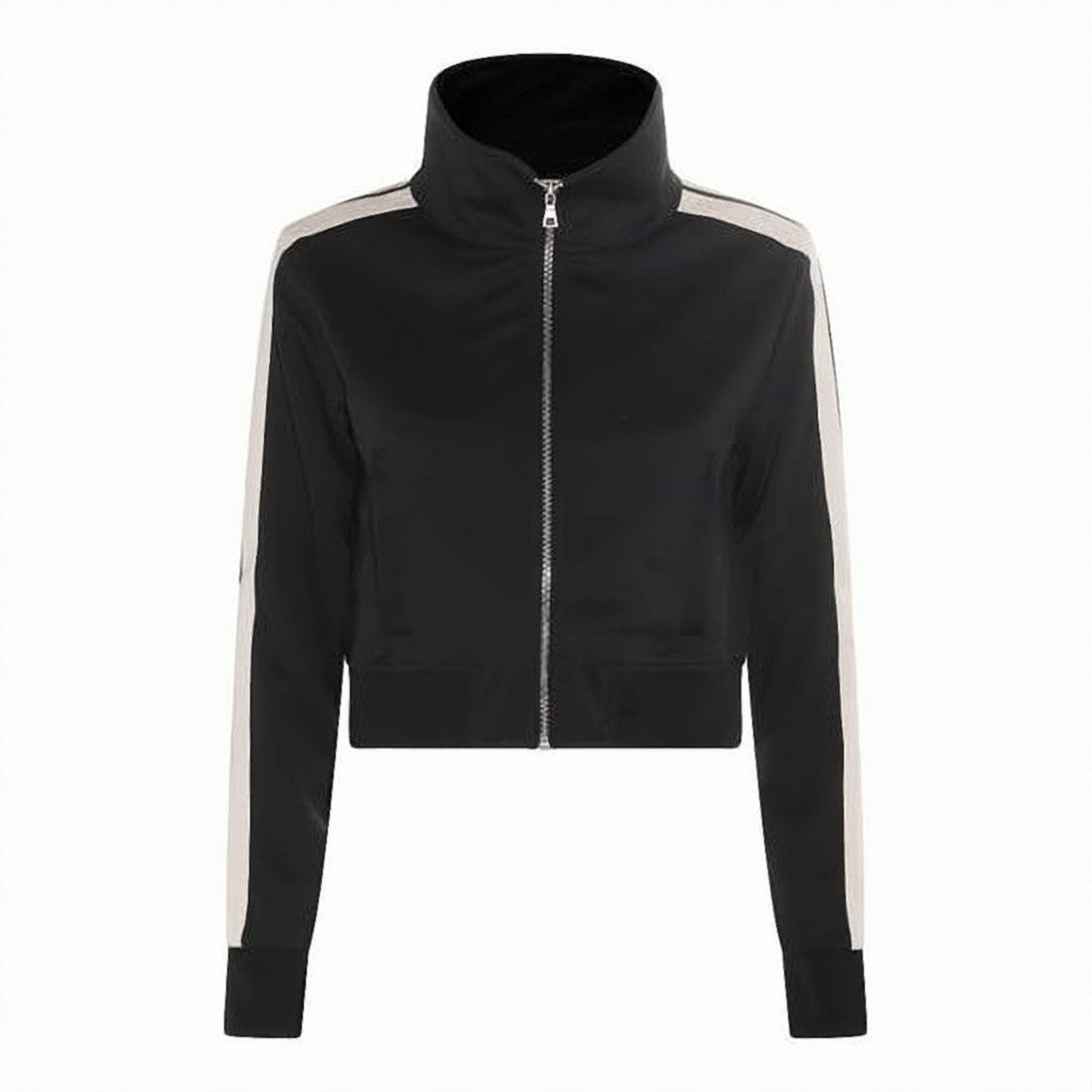 Palm Angels Cropped Black Jacket With High Stand Collar