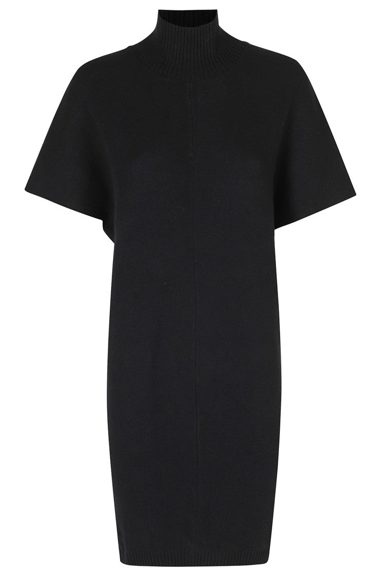 Federica Tosi Black High Neck Ribbed Trim Wool-Blend Mini Dress