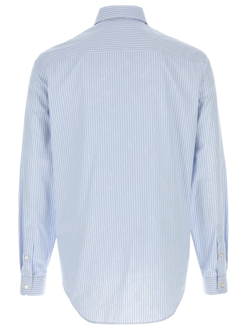 Versace Light Blue Striped Casual Shirt With Classic Collar
