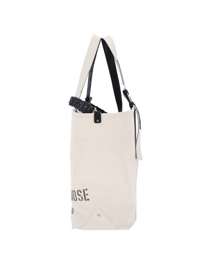 Golden Goose Beige Cotton Tote With Leather Accents