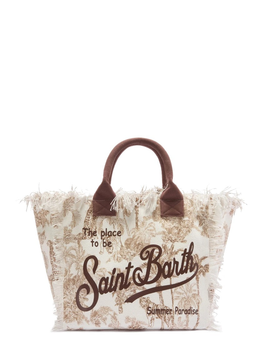 Mc2 Saint Barth Jungle-Inspired Cotton Shoulder Bag With Fringed Edges