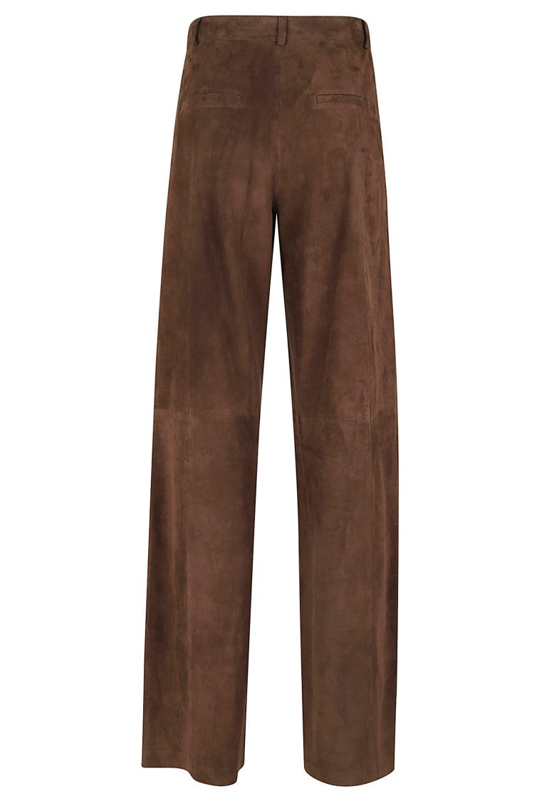 Arma Pleated Wide-Leg Trousers With Suede Details