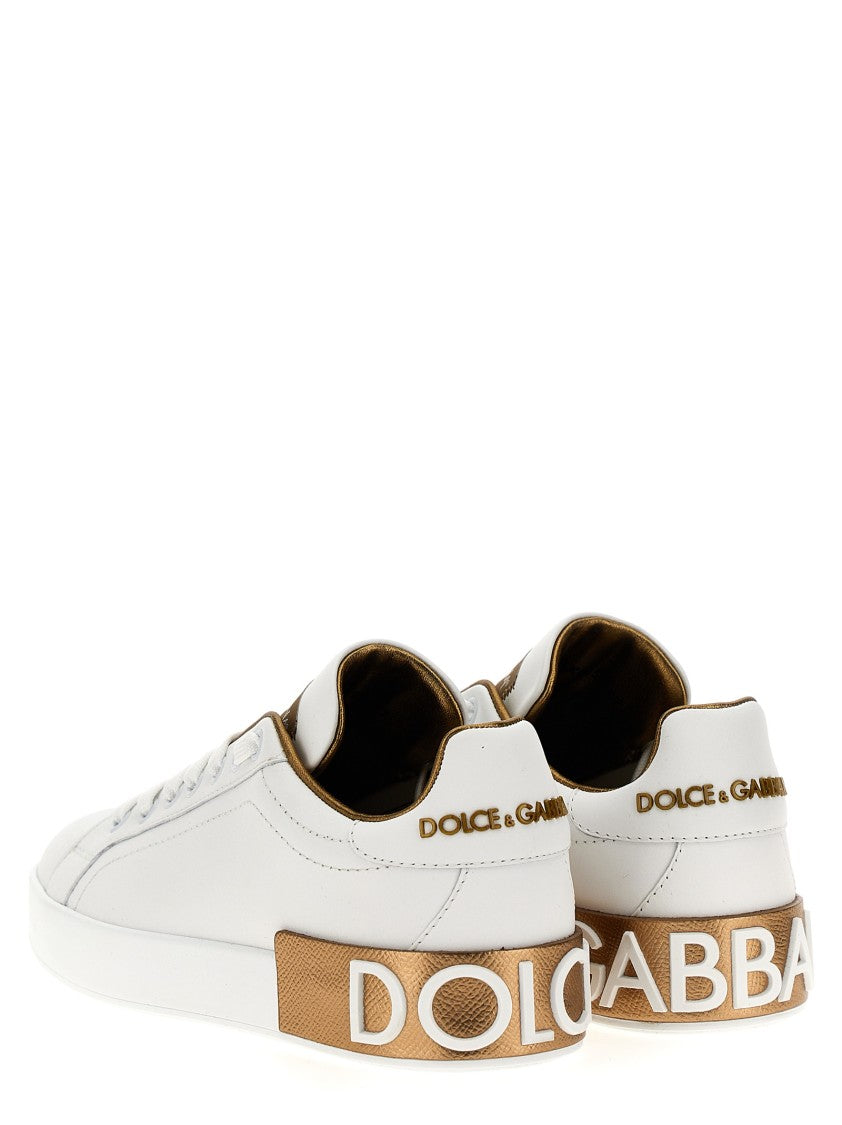 Dolce & Gabbana Portofino Sneakers In Napped Calfskin Leather With Logo Detail