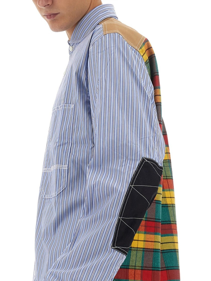 Junya Watanabe Striped Front And Plaid Back Cotton Shirt