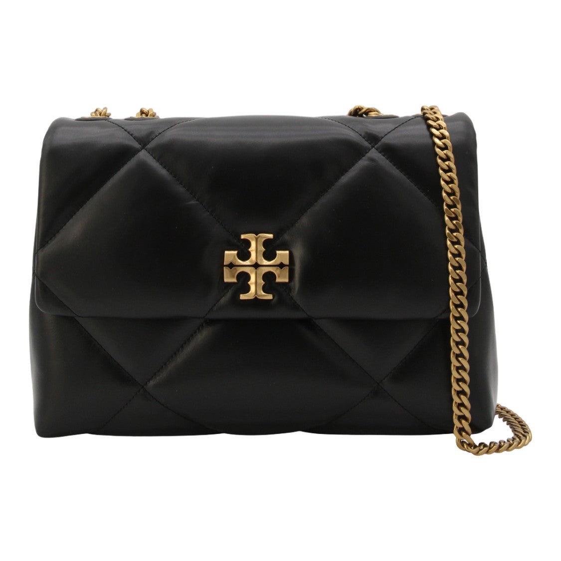 Tory Burch Quilted Black Shoulder Bag With Gold-Tone Emblem