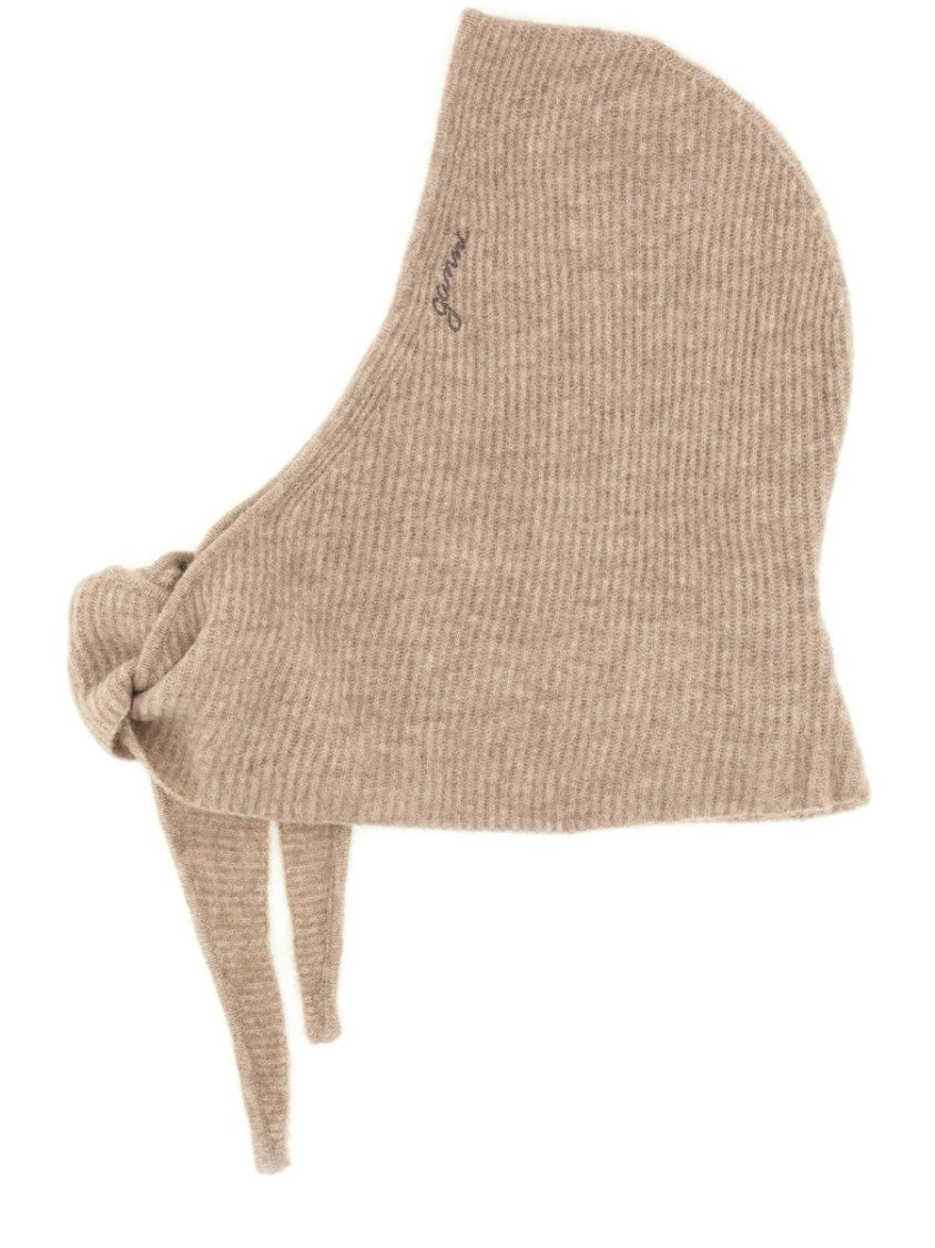 Ganni Ribbed Wool Balaclava With Unique Tie Detail