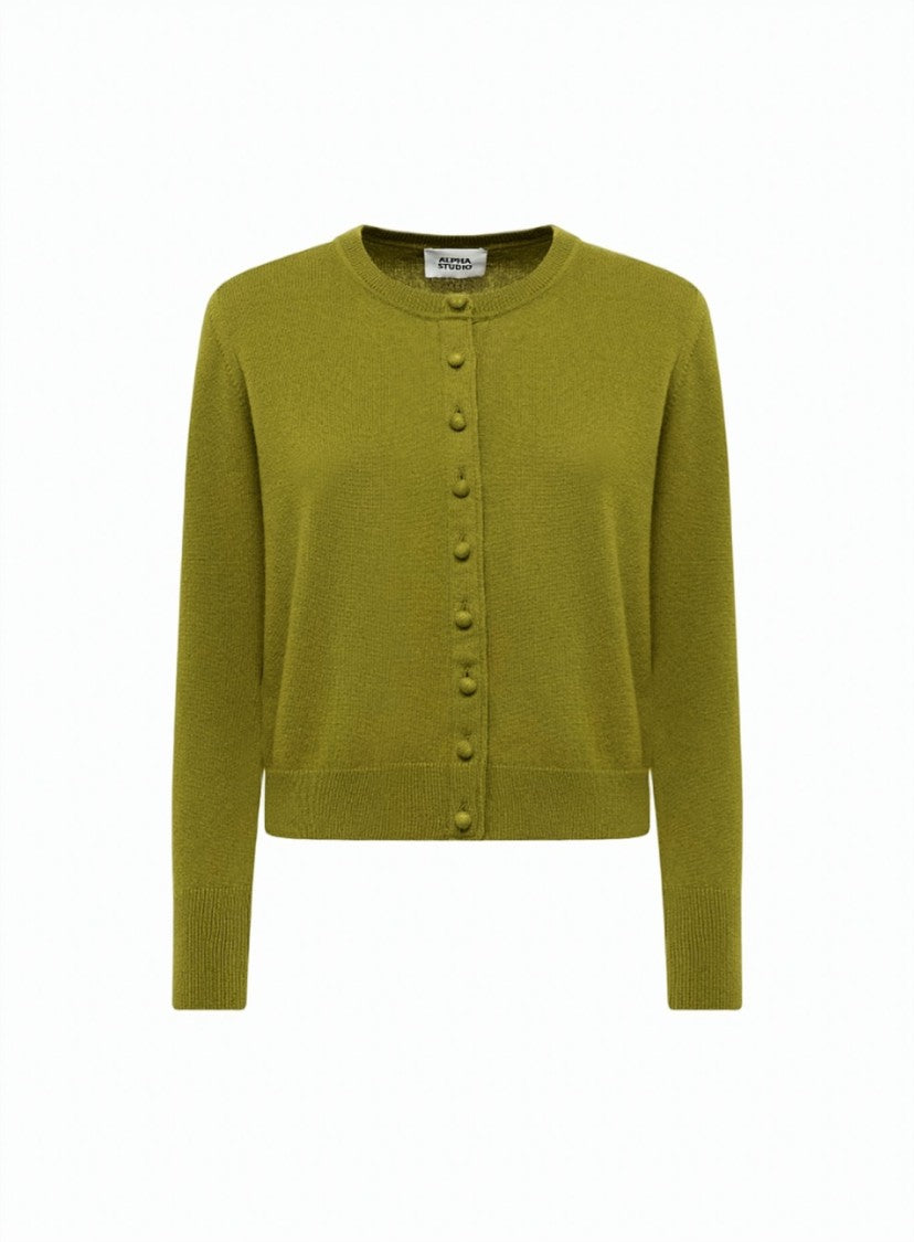 Alpha Studio Geelong Extrafine Wool Fabric-Covered Buttons Cropped Cardigan