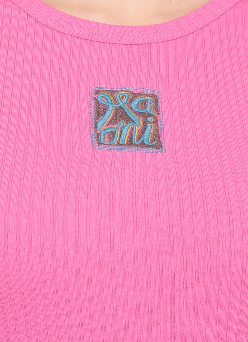 Marni Fuchsia Logo Ribbed Cotton Tank Top