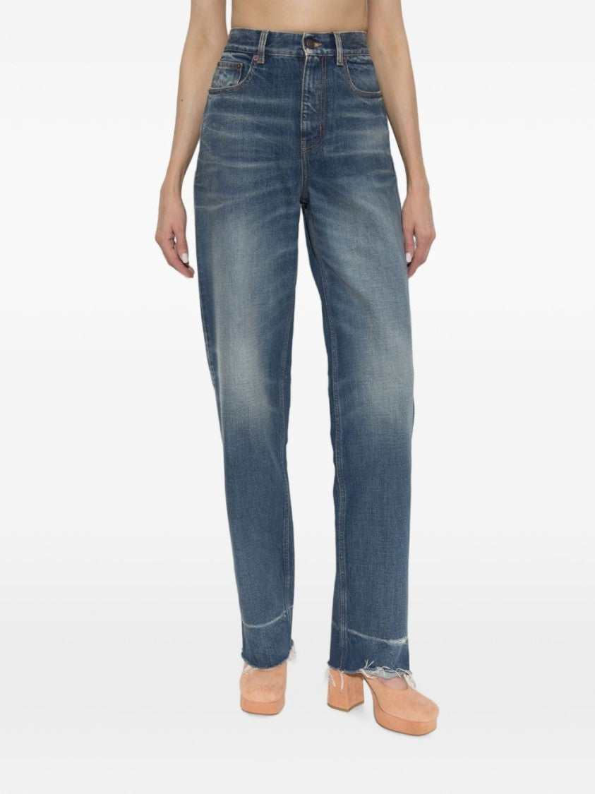 Chloé Blue Straight-Leg Denim Frayed Hems Jeans