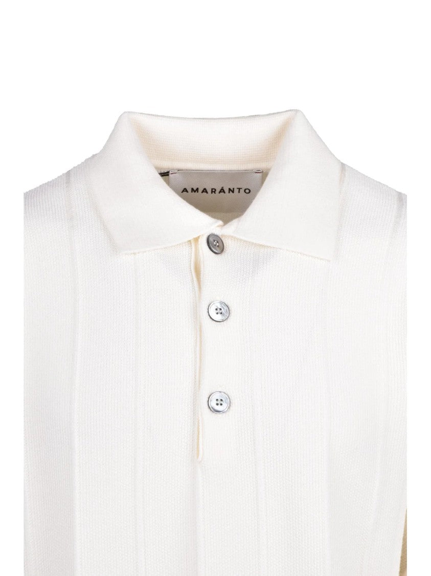 Amaranto White Wool Knit Polo Sweater