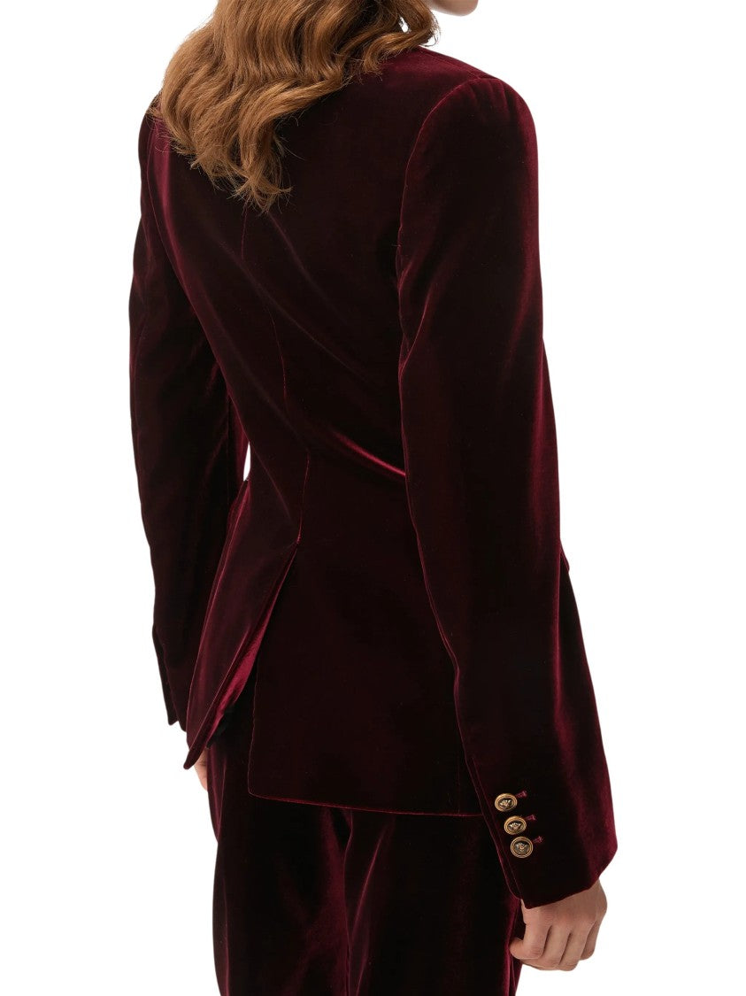 Versace Burgundy Velvet Blazer With Shawl Lapels And Medusa Buttons