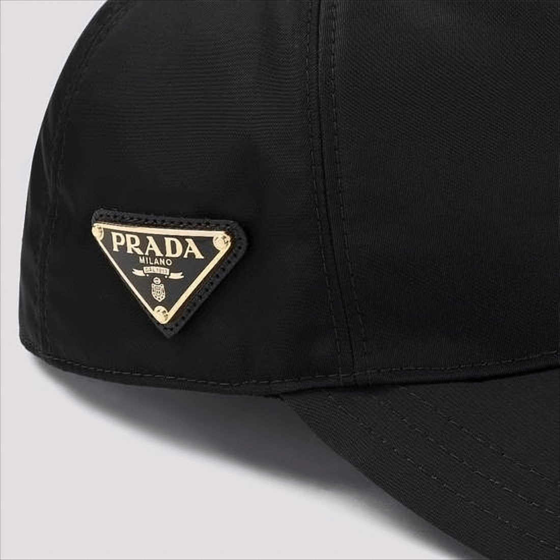 Prada Structured Black Cap With Triangular Metal Logo