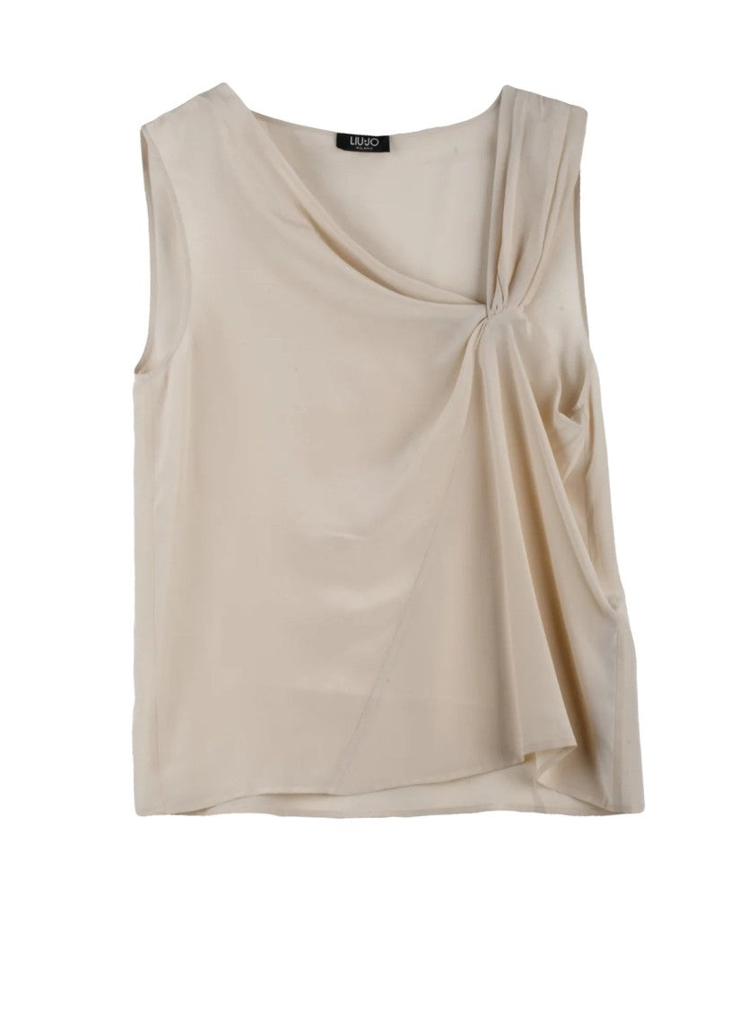 Liu Jo Beige Asymmetrical Draped Silk Tank Top