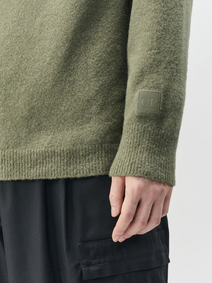 C.P. Company Bouclè Extrafine Merino Half Zip Sweater With Logo Detail