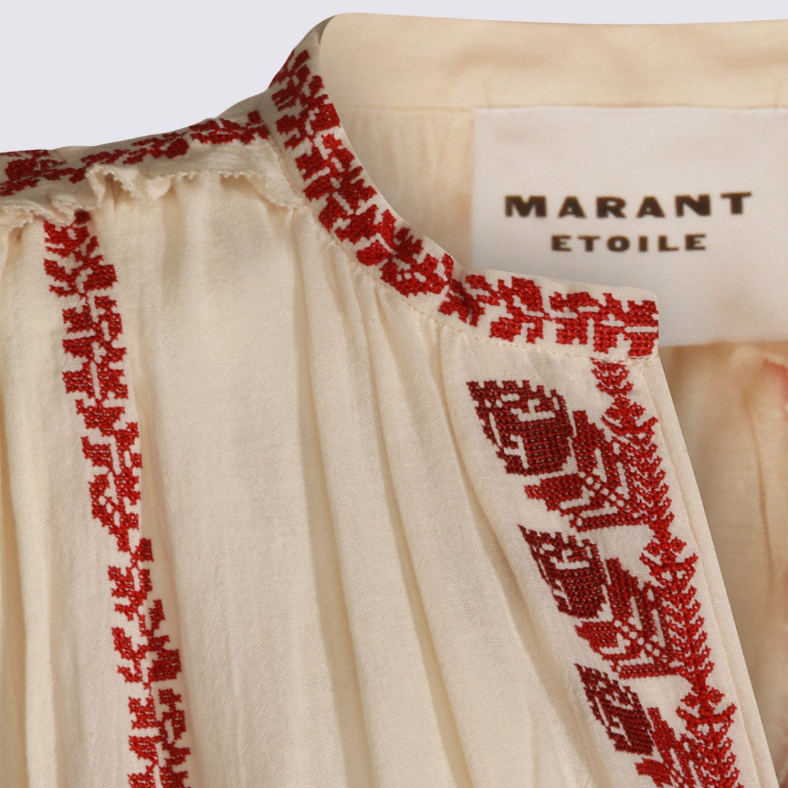 Isabel Marant Étoile Maxi Dress With Vertical Red Embroidery And Puffed Sleeves