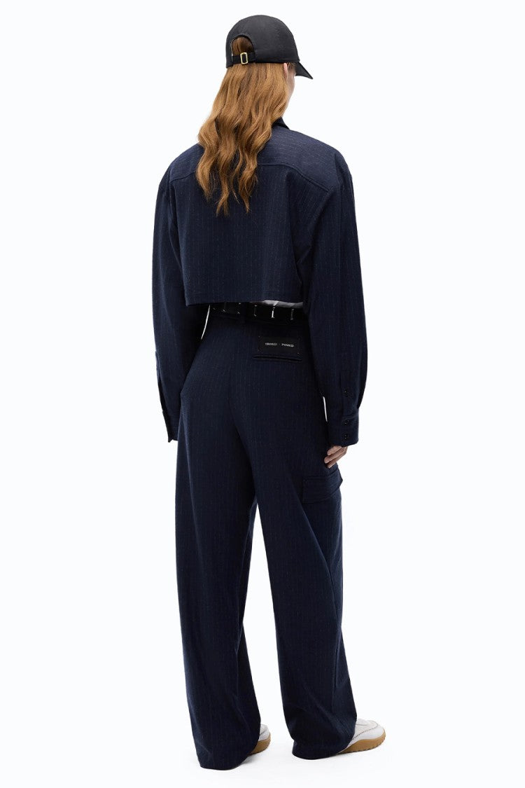 Pinko Black Pinstriped Wide-Leg Cargo Pants