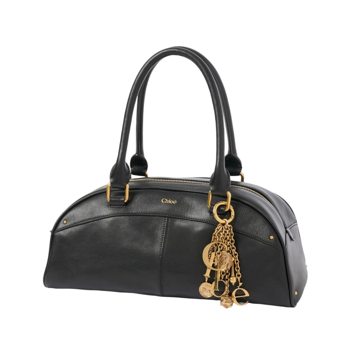 Chloé Curved Black Leather Handbag With Gold-Tone Detailing