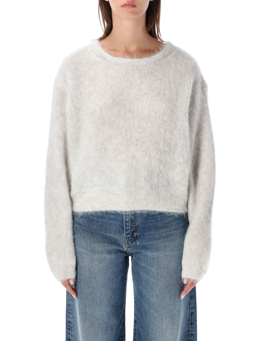 American Vintage Textured White Knit Sweater With Rounded Silhouette