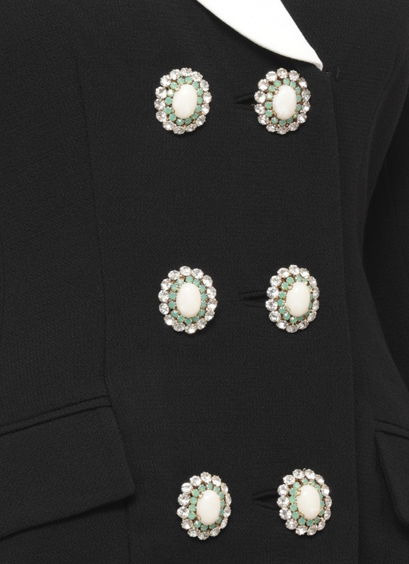 Self-Portrait Double-Breasted Black Wool Jacket Dress With White Shawl Collar
