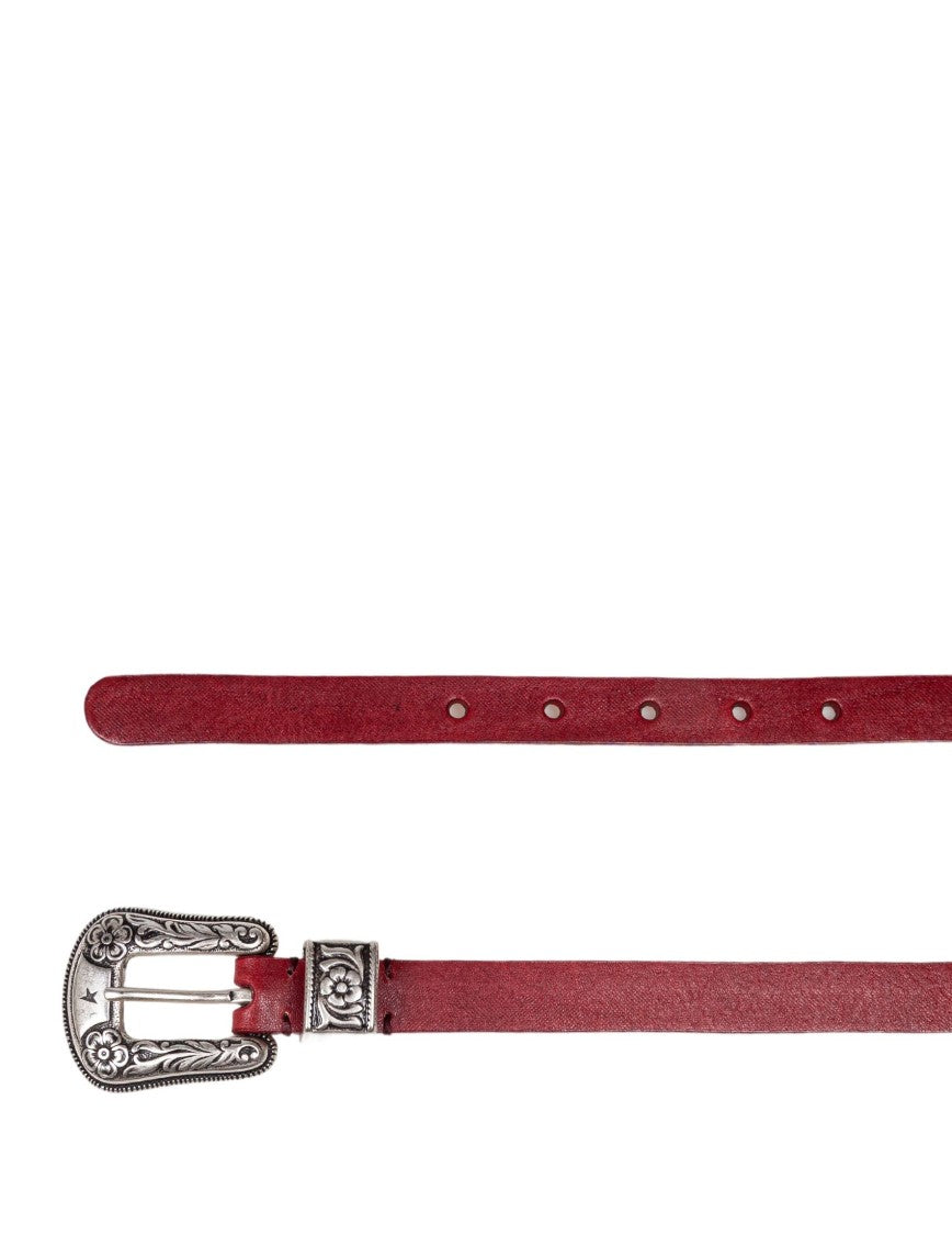 Golden Goose Vintage-Effect Washed Leather Belt Cherry Color