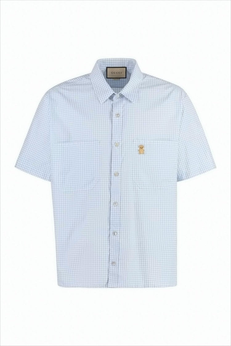 Gucci Light Blue Checkered Short-Sleeved Shirt