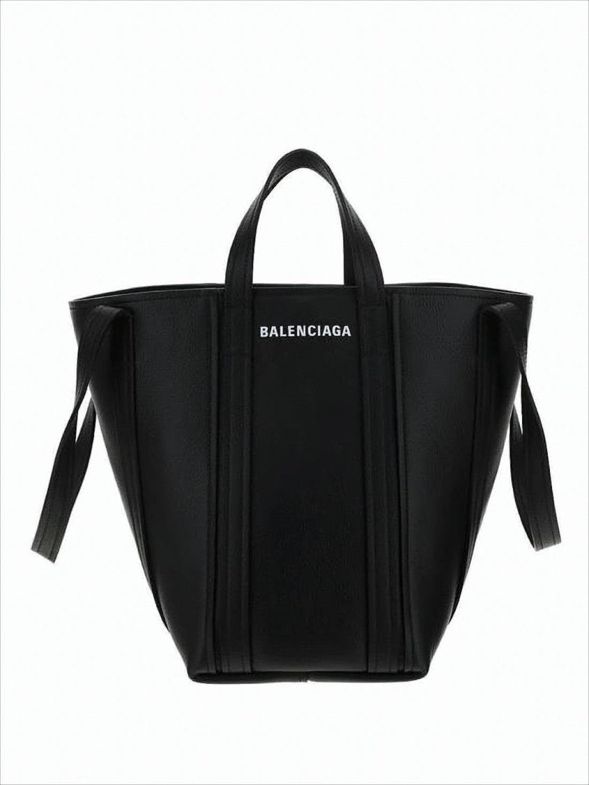 Balenciaga Trapezoidal Black Calf Leather Tote Bag With Dual Handles