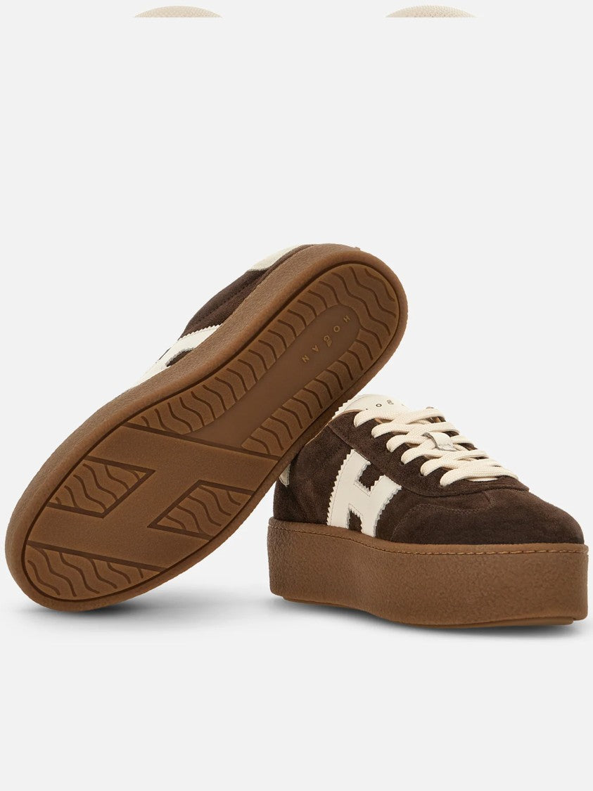 Hogan Dark Brown Suede Sneakers With Cream Accents