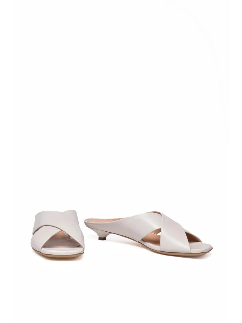 Guglielmo Rotta Beige Leather Crossed-Strap Mule Sandals
