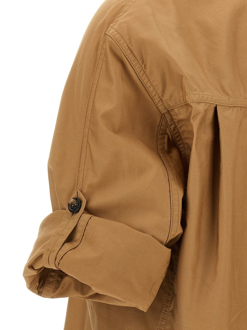 Saint Laurent Brown Twill Blouse With Wide Neck And Adjustable Sleeves