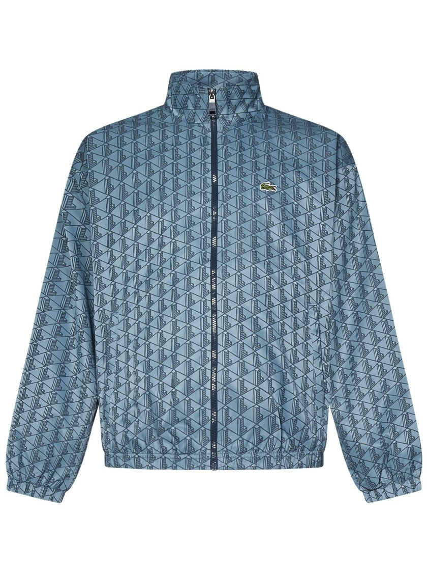 Lacoste Light Blue Nylon Windbreaker With Monogram Design