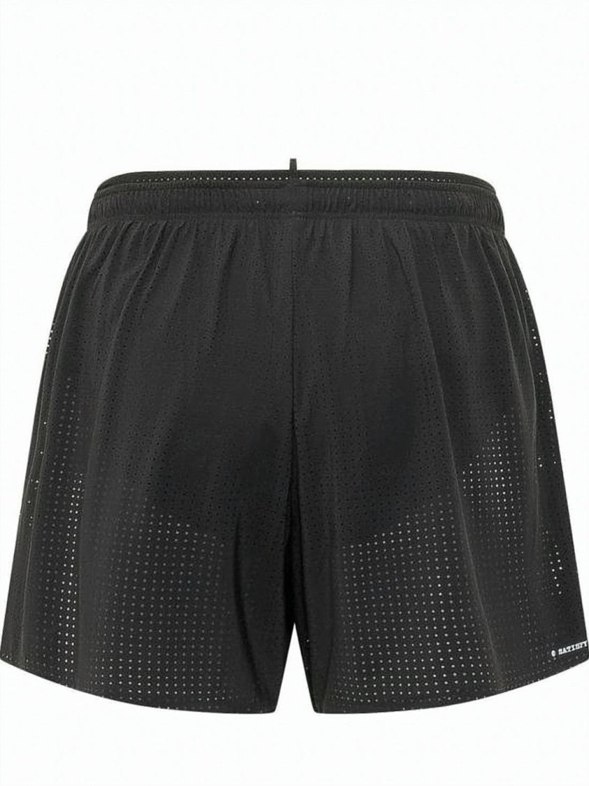Satisfy Perforated Black Shorts With Elastic Waistband And Modern Silhouette