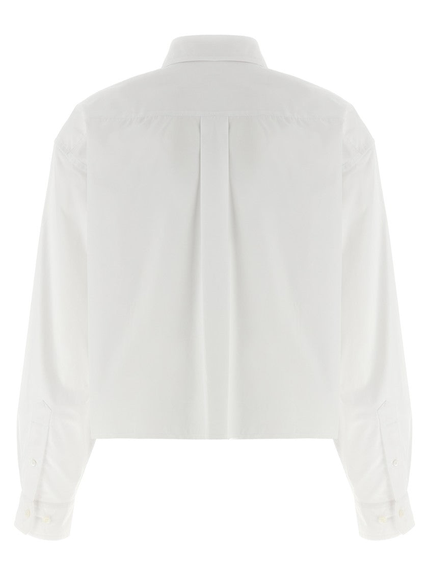Miu Miu Cropped Cotton Poplin Shirt With Contrast Logo Embroidery