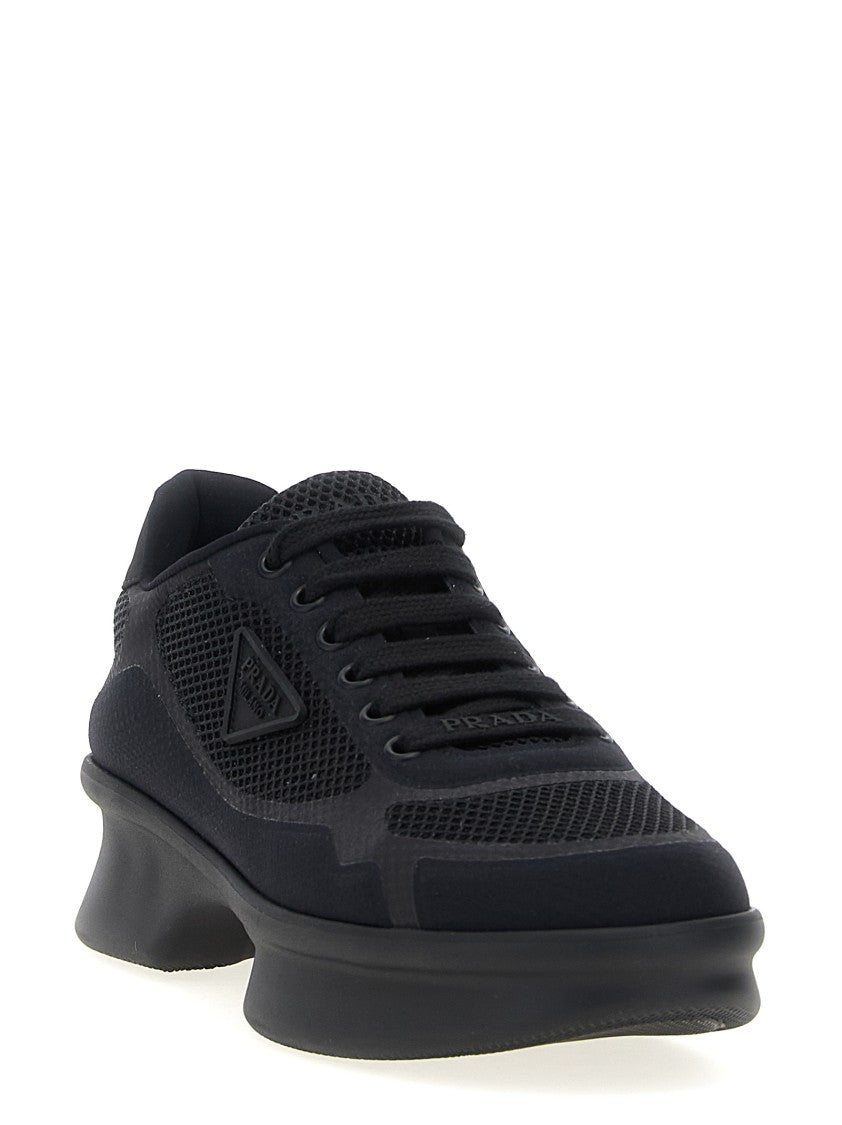 Prada Openwork Mesh Sneakers With Tone-On-Tone Logos