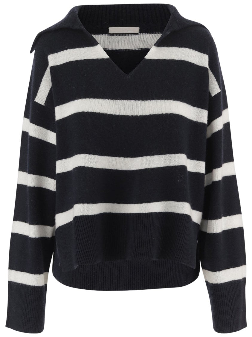 Allude Navy Striped Wool-Blend Sweater