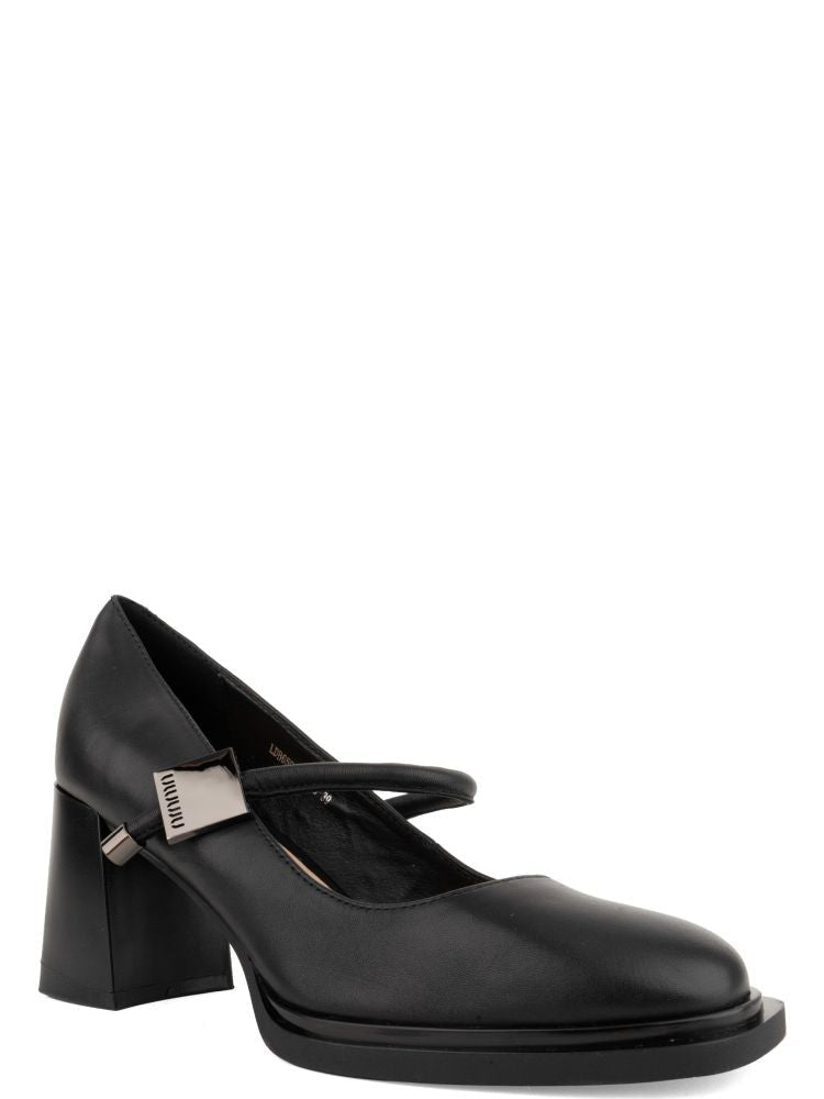 Linda Baumann Black Smooth Leather Buckle Low-Heel Pumps
