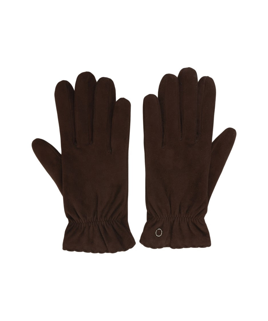 Orciani Elegant Deep Brown Suede Gloves With Gathered Cuffs