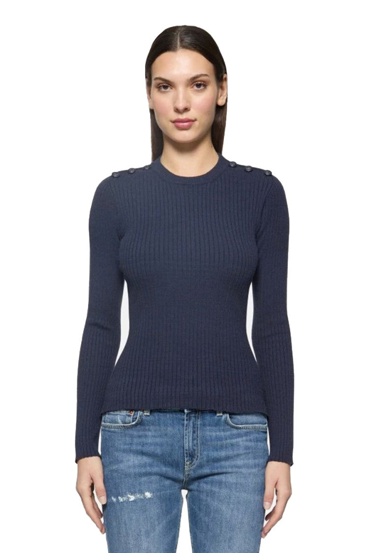 Dondup Fitted Blue Sweater With Shoulder Buttons