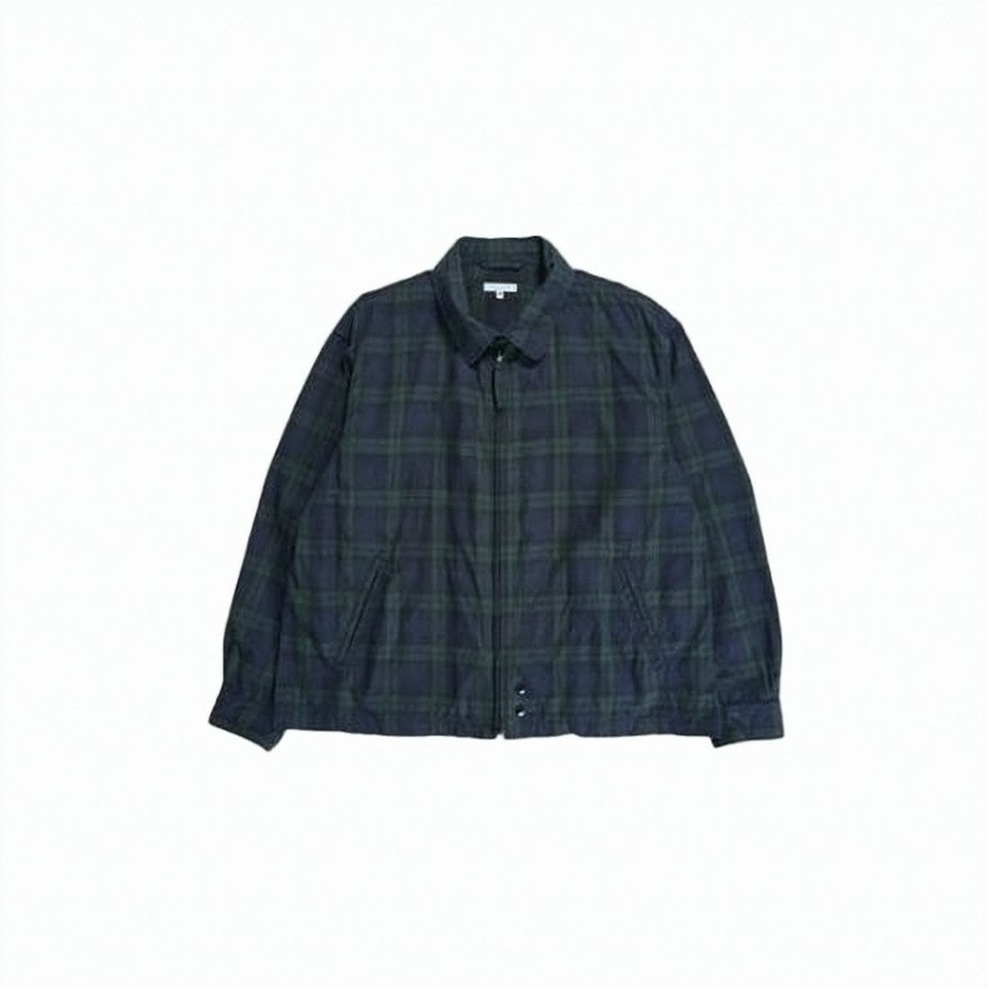 Engineered Garments Lightweight Dark Plaid Jacket With Classic Collar And Snap Button Closure