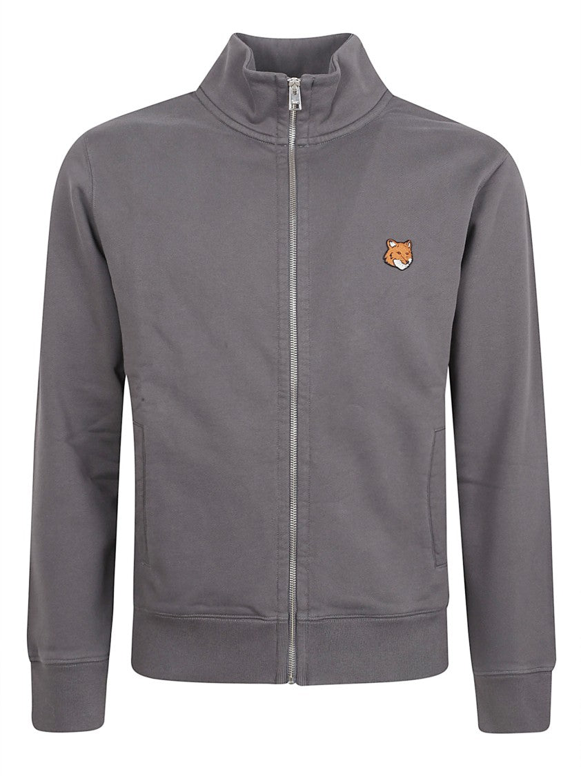 Maison Kitsuné Grey Zip-Through Sweater With Embroidered Detail