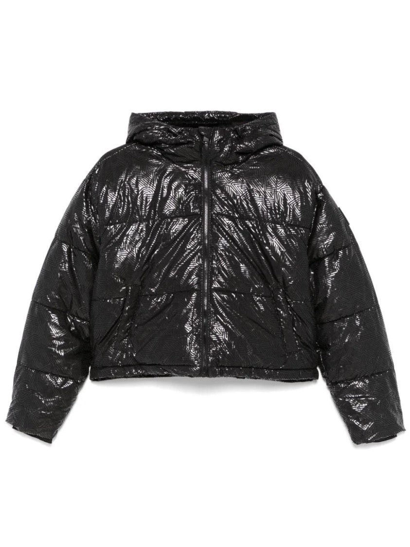 Dkny Cropped Black Puffer Jacket With Glossy Texture