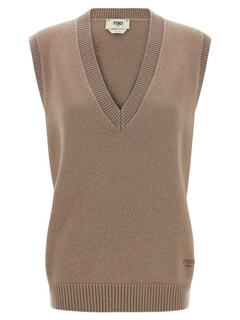Fendi Cashmere Vest With V-Neck And Ribbed Trims