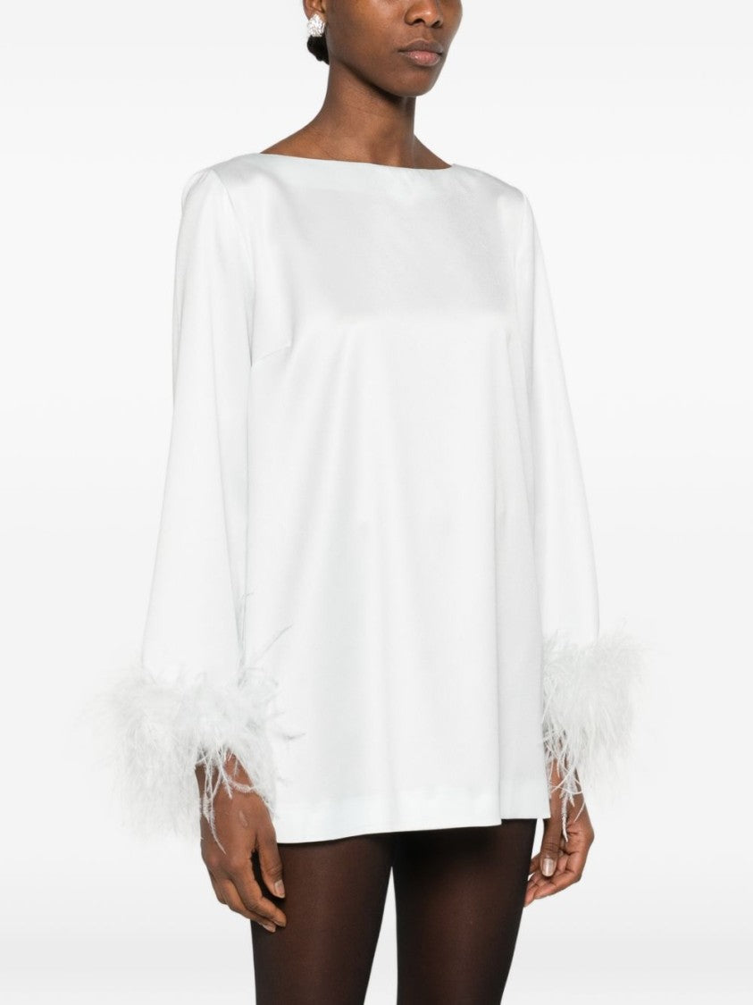 Twin-Set Light Blue Long-Sleeved Blouse With Feather Trim Details
