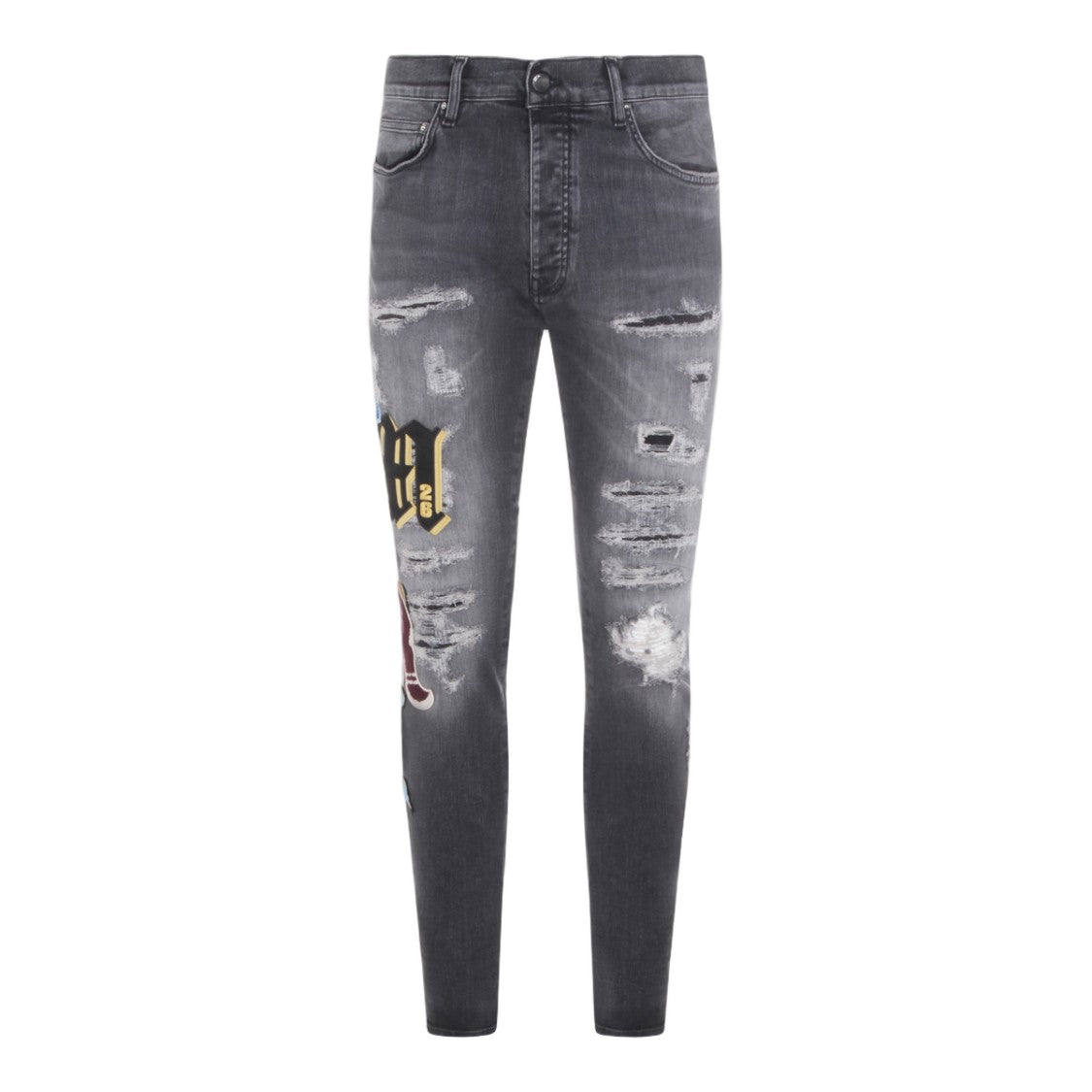 Amiri Slim-Fit Distressed Jeans With Bold Embroidered Patches